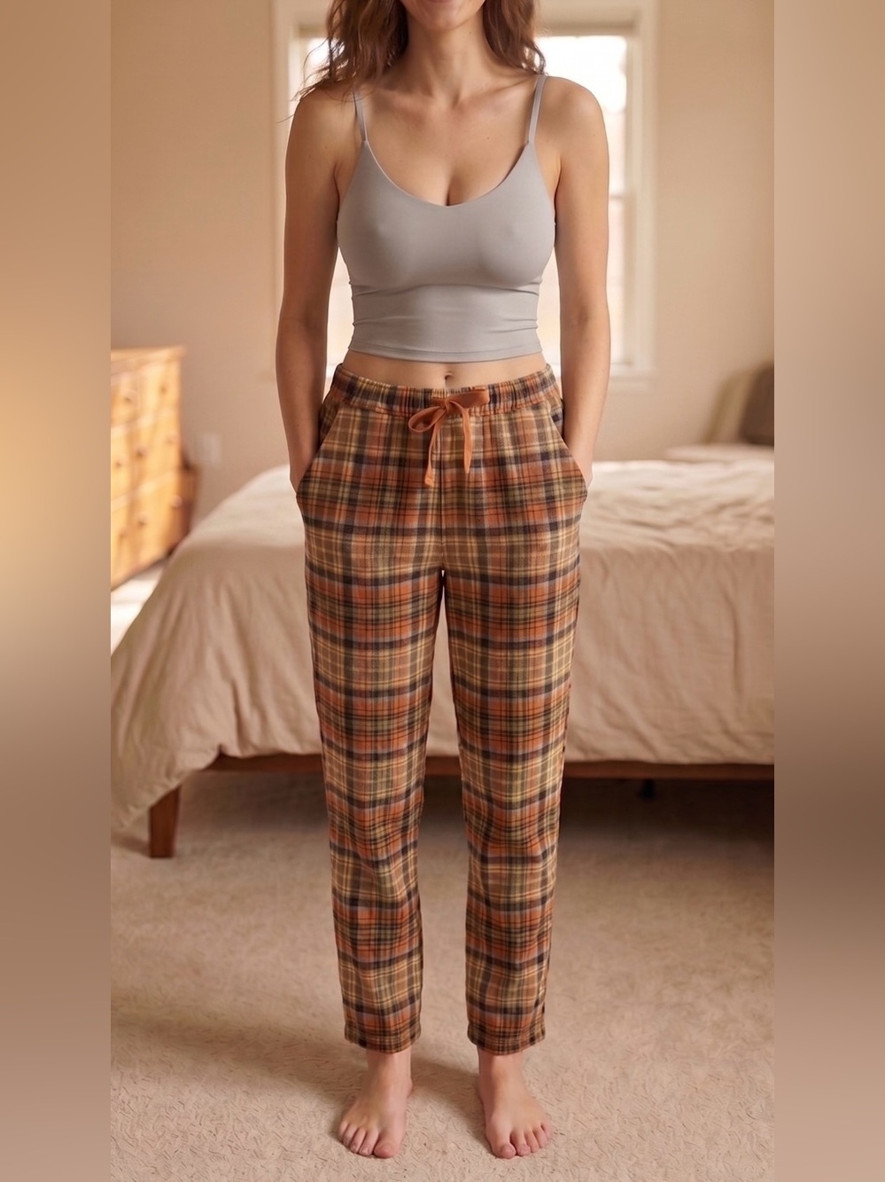 Vans Woman's Plaid Jogger Pants in Brown, Tan & Black